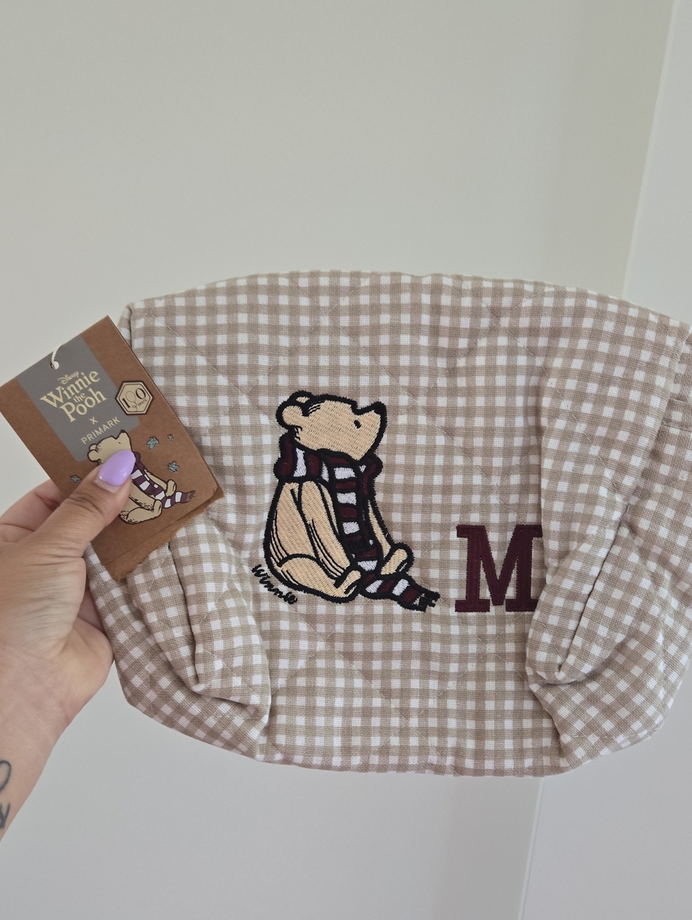 Beige Gingham Winnie The Pooh Quilt Cosmetic Accessories Pouch Travel Primark